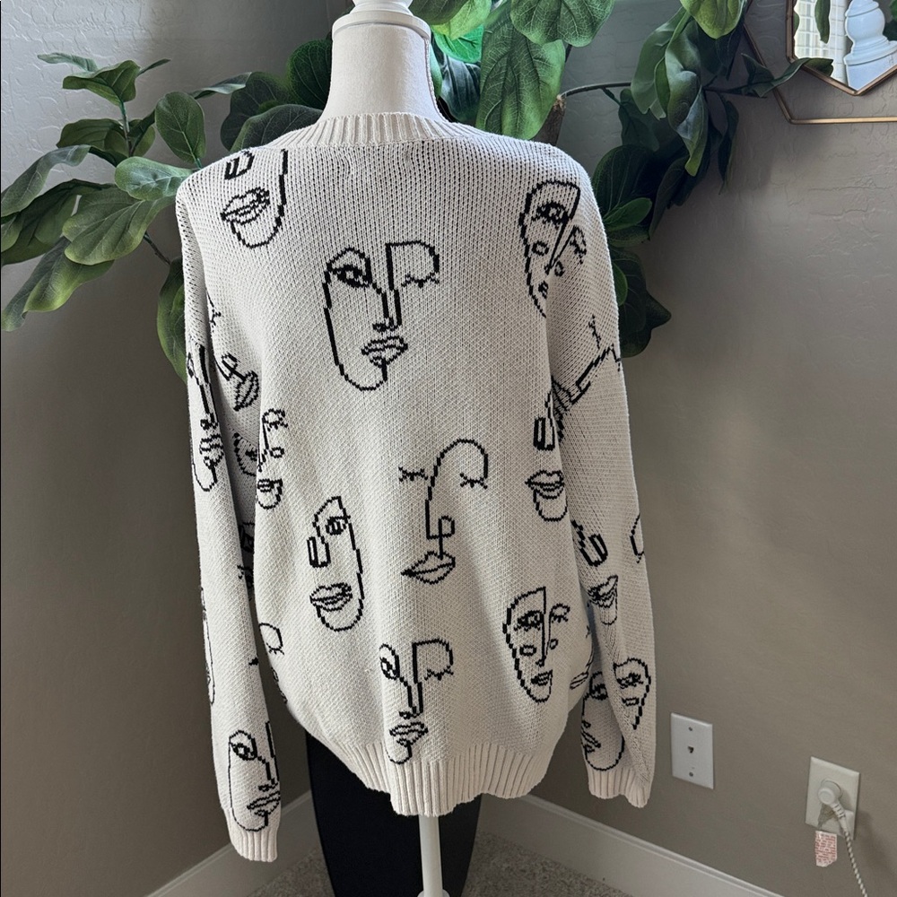 Abstract Face Pattern Sweater - White - image 2